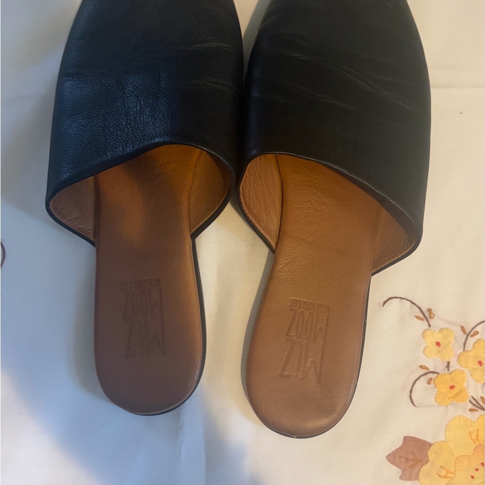 Miz Mooz Black Leather Slip-On Mules